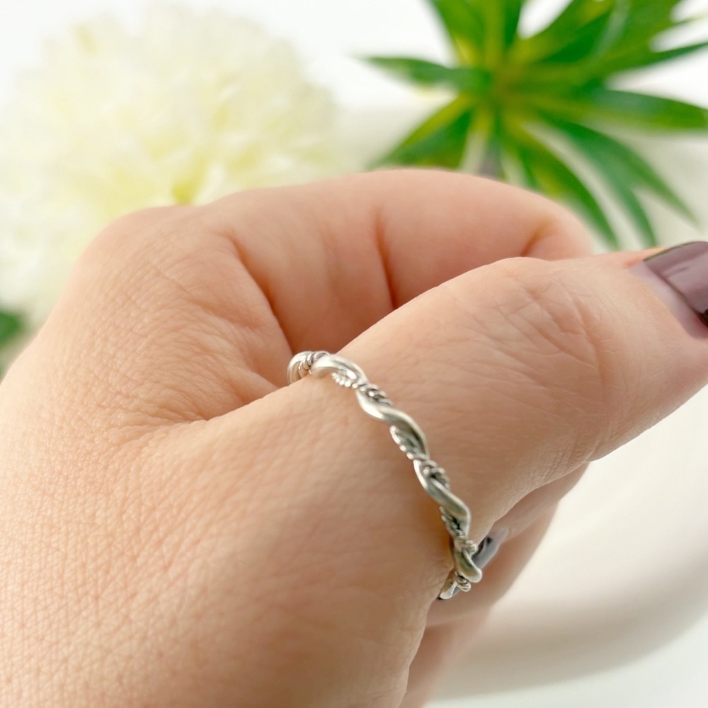 Vintage Sterling Silver 925 Size 10 Ring Twisted Rope Band Stacking Ring Boho